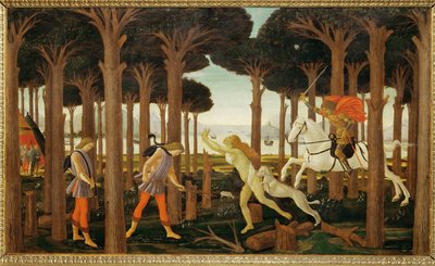 The Story of Nastagio degli Onesti, First of Three Panels: Nastagio Walks Sadly in a Forest by Sandro (1444/5-1510) Botticelli