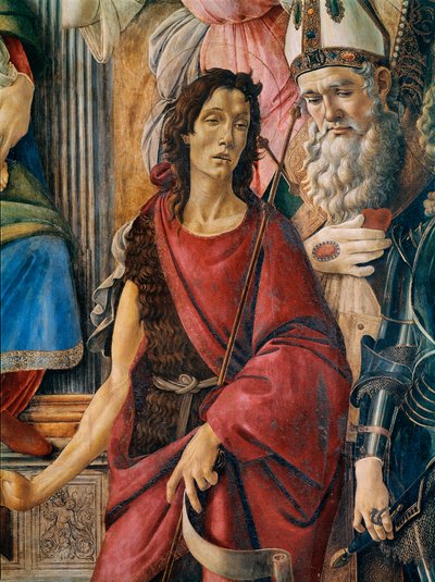 Pala di San Barnaba: Our Lady has a child with Saint Catherine of Alexandria, Saint Augustine, Saint Barnaba and Saint John the Baptist, Saint Ignatius of Antioch and the Archangel Saint Michael. (detail) by Sandro Botticelli