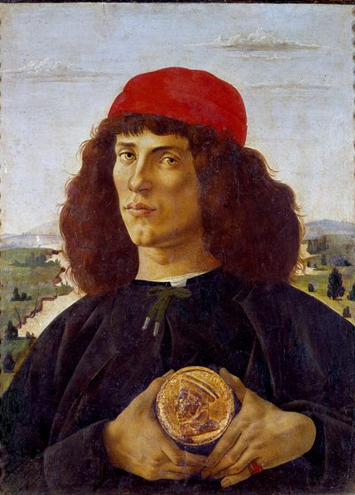 Portrait of an Unknown Man Holding the Medal of Cosimo de Medici by Sandro Botticelli