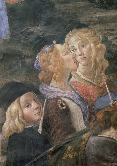 The Purification of the Leper and the Temptation of Christ (detail of two women and a young boy in the crowd) by Sandro Botticelli