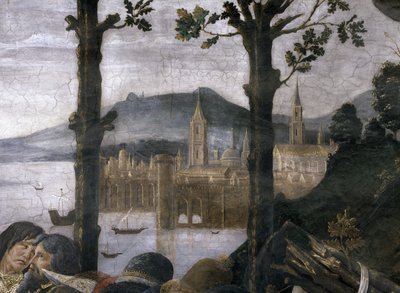 The Purification of the Leper and the Temptation of Christ (detail of an imaginary port city in a landscape) by Sandro Botticelli