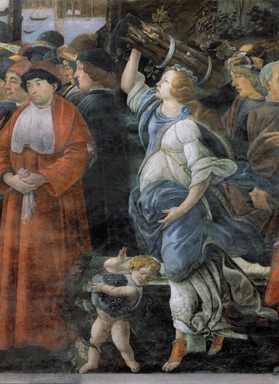 The Purification of the Leper and the Temptation of Christ (detail of woman carrying firewood and small boy carrying grapes) by Sandro Botticelli