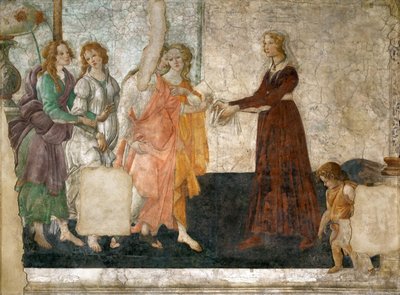 Venus and the Three Graces offering presents to a young girl by Sandro Botticelli