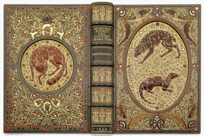 A jewelled ornamental binding with stones, depicting several animals by Sangorski and Sutcliffe