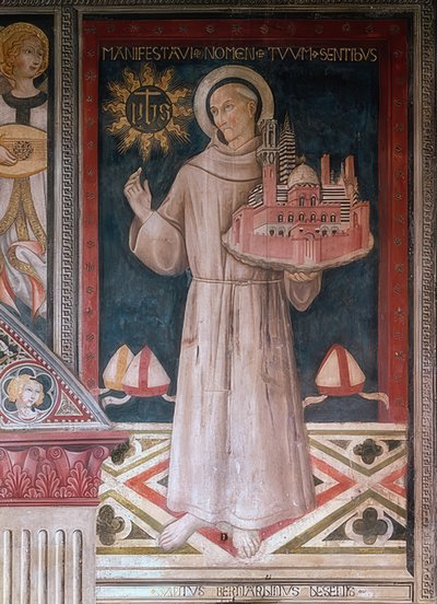 Saint Bernardine of Siena with a Model of the City of Siena by Sano di Pietro