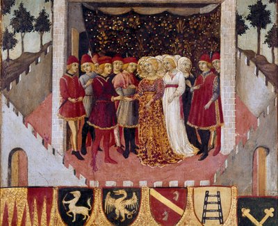 Wedding ceremony of a couple of the nobility of the city of Siena by Sano di also Ansano di Pietro di Mencio Pietro