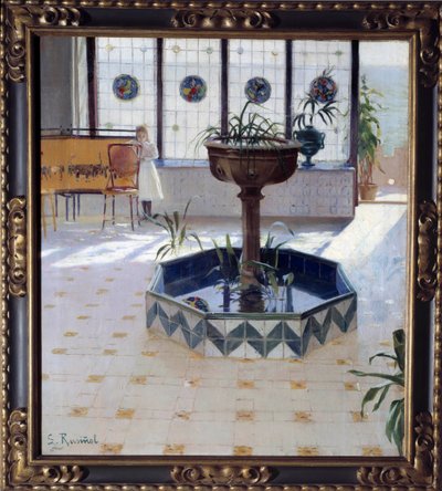 The Fountain Under the Veranda. Painting by Santiago Rusinol y Prats (1861-1931) by Santiago Rusinol i Prats