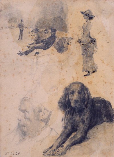 Figure Studies and Study of Dog by Santiago Rusiñol