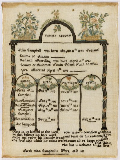 Family Register Sampler by Sarah Ann Campbell