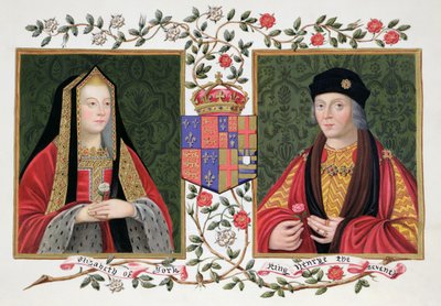Double portrait of Elizabeth of York and Henry VII holding the white rose of York and the red rose of Lancaster by Sarah Countess of Essex