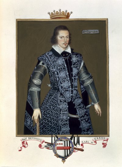 Portrait of Robert Devereux (1566-1601) 2nd Earl of Essex from Memoirs of the Court of Queen Elizabeth after the Oil by Sir William Segar, Published in 1825 by Sarah Countess of Essex
