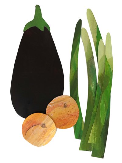 Asparagus, Apricots, Aubergine by Sarah Thompson Engels