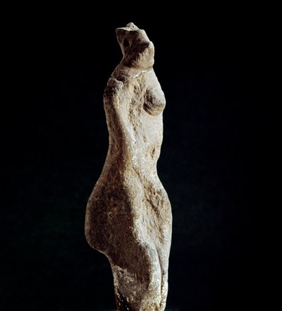 Nuragic culture: limestone statuette of Venus steatopigic, from Macomer. Dating from the prenuragic period. Cagliari, Museo Nazionale Archeologico, Sardinia, Italy by Sardinia Nuragic Civilization
