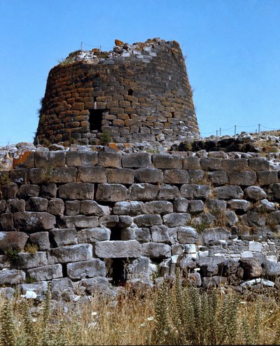 Nuragic culture: ruins of the nuragic city on the megalithic site of Santu Ante: the central tower. Torralba, Sardinia, Italy by Sardinia Nuragic Civilization