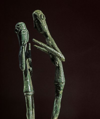 Sculpted group of bronze wrestlers. 8th-7th century BC. Museo Nazionale Archeologico, Cagliari, Sardinia, Italy by Sardinia Nuragic Civilization