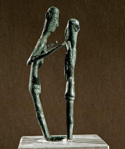 Nuragic culture: sculpted group of bronze wrestlers by Sardinia Nuragic Civilization
