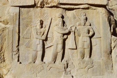 Bas-relief of the investiture and victory of Ardashir II, c.379-83 by Sasanian School