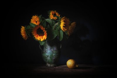 Dramatic Sunflowers and Lemon by Saskia Dingemans
