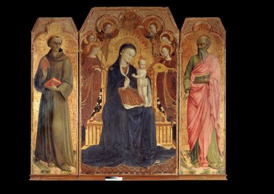 The Virgin and the Child Surrounded by Six Angels. Around: Saint Anthony of Padua and Saint John the Evangelist. Altarpiece by Stefano di Giovanni Sassetta (1392-1450) by Sassetta (c.1392 1450)