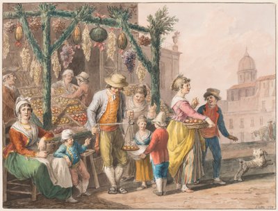 A Fruit Stall in Naples at Christmas by Saverio della Gatta