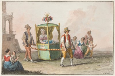 Watercolor; A Midwife with a Baby on the Way to Church for Christening by Saverio della Gatta
