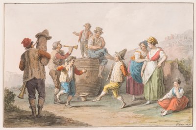 Two Peasants Dancing to the Music of Bagpipe and Horn by Saverio della Gatta