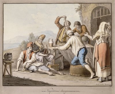 Neapolitans Eating Macaroni by Saviero Xavier della Gatta