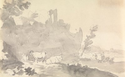 Landscape with Cows in Foreground by Sawrey Gilpin