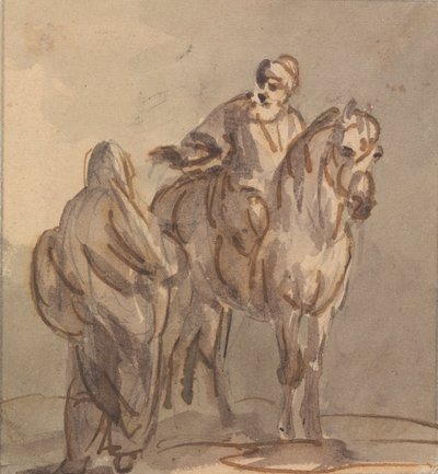 Two People: One Standing, One Seated on a Horse by Sawrey Gilpin