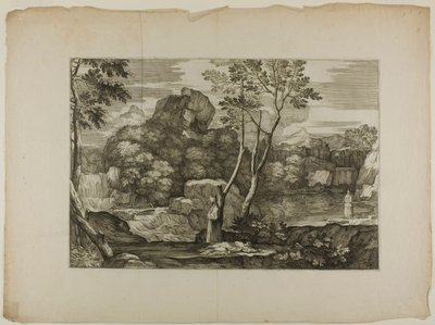 Landscape with a Dead Man and Two Priests by Sébastien Bourdon