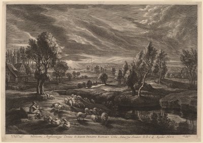 A Landscape with a Village by Schelte Adams Bolswert after Sir Peter Paul Rubens