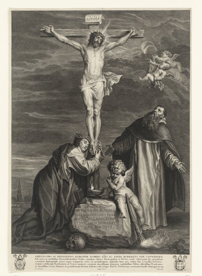 Christ on the Cross with Saints Catherine of Siena and Dominic Under the Cross by Schelte Adamsz. Bolswert