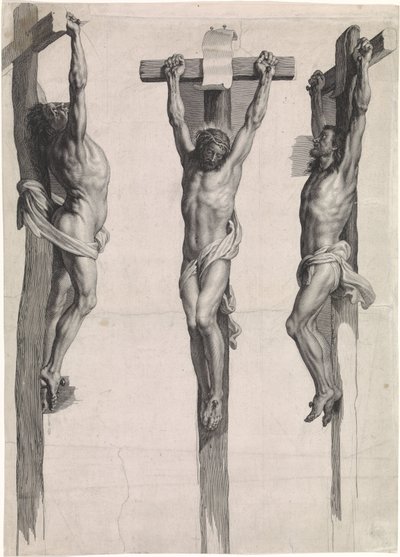 Christ on the Cross between Two Crucified Criminals by Schelte Adamsz. Bolswert