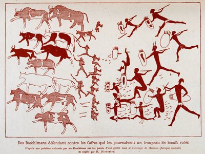 Boschimans defend a herd of oxen against the coffers by School African