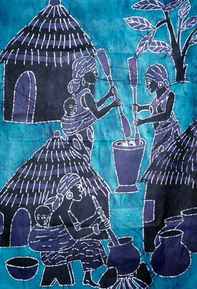Cloth made using batik technique, Togo handicrafts by School African