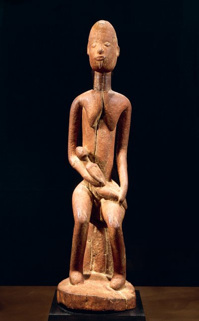 Wood Sculpture Depicting Mother and Child, by Master of Red Maternity, Dogon Tribal Art, Mali by School African