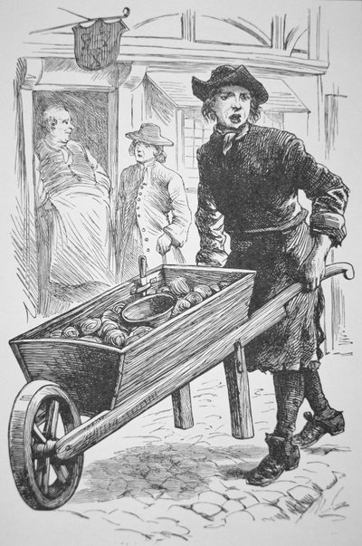 An Oyster Man in New England Peddling His Wares in the 17th Century by School American