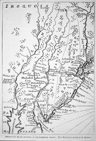 Map of Pennsylvania at the beginning of the 18th century, from Humphrey
