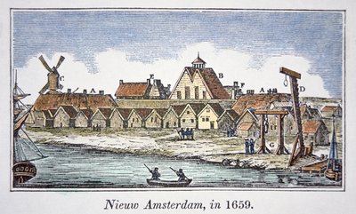 New Amsterdam (Later New York) on Manhattan Island, from a View Published in 1659 by School American