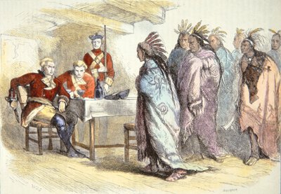 Pontiac visits Major Gladwin at Fort Detroit in 1763 by School American