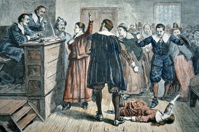 Witches of Salem - a girl bewitched at a trial in 1692 by School American
