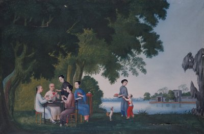 Chinese Playing Cards by a River by School Anglo Chinese
