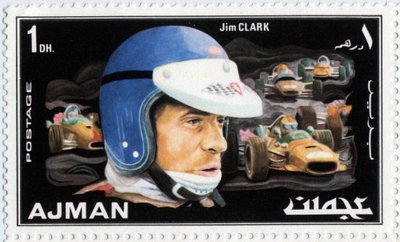 Emirates Arab Units stamp representing Scottish car driver Jim Clark by School Arabic