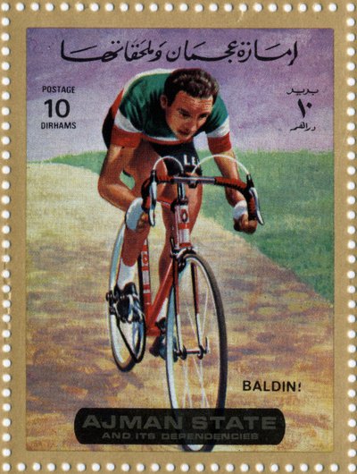 UAE Stamp Representing Cyclist Ercole Baldini (Born 1933) by School Arabic