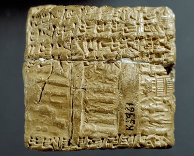 Assyrian civilization: engraved box of cuneiform characters concerning the production of two silver mines. Istanbul, Archeological Museum by School Assyrian