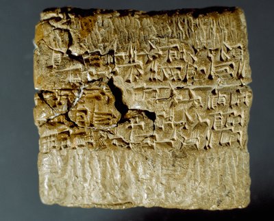 Assyrian civilization: engraved box of cuneiform characters concerning the production of two silver mines. Istanbul, Archeological Museum by School Assyrian