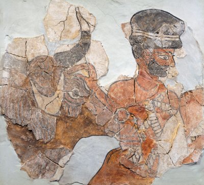 Fresco Depicting Sacrifice from Mari Archaeological Site, Syria by School Assyrian