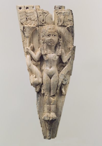 Horse frontlet carved in relief with a female figure flanked by lions by School Assyrian