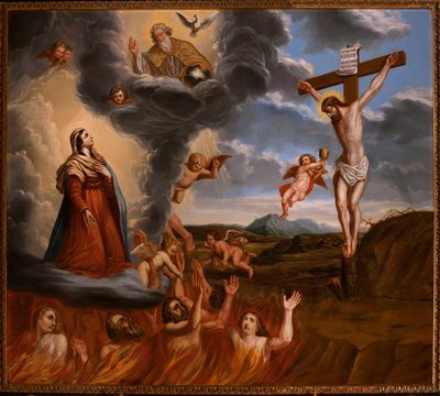 The Mediation of Holy Mary for the Purgatory. End 17th Century by School Belgian