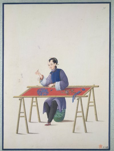 A woman embroidering, c.1800 by School Chinese